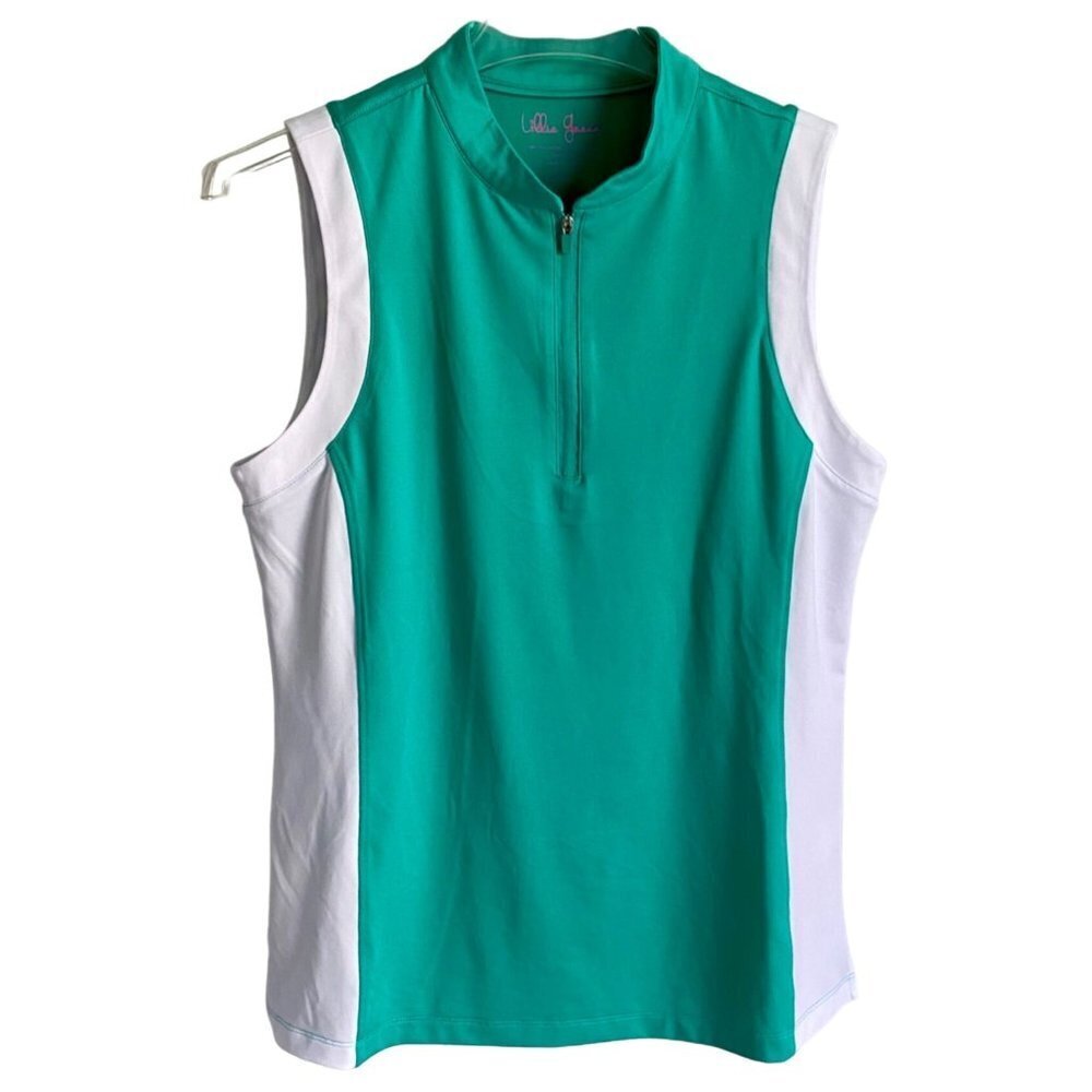 Lillie Green Sleeveless Quarter Zip Green White Golf Performance Top Small NEW
